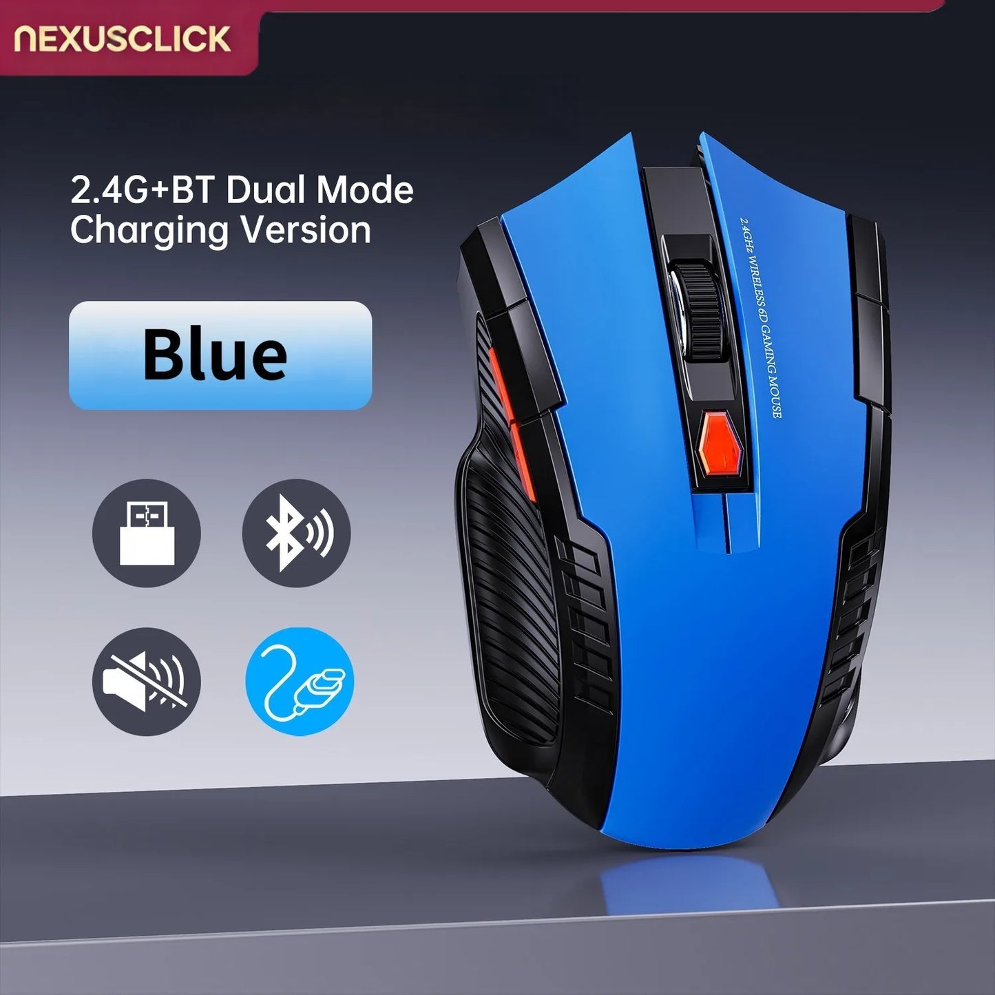 NEXUSCLICK Wireless Optoelectronic Mouse,1600DPI 6 Silent clicks New Game&Craft Gift Mice in Stock USB Receiver for Office Gamer