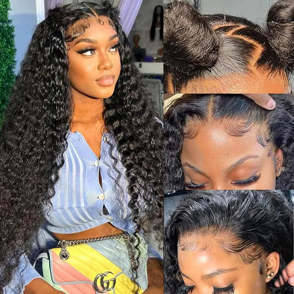 40 Inch Deep Wave Lace Front Wig for Women Human Hair 13x4 13x6 Transparent 250 Density Curly Water Wave Wig