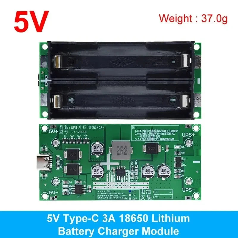 Type-C 15W 3A Fast Charge UPS Power Supply / 18650 Lithium Battery Charger Module DC-DC Step Up Booster Converter 5V 9V 12V