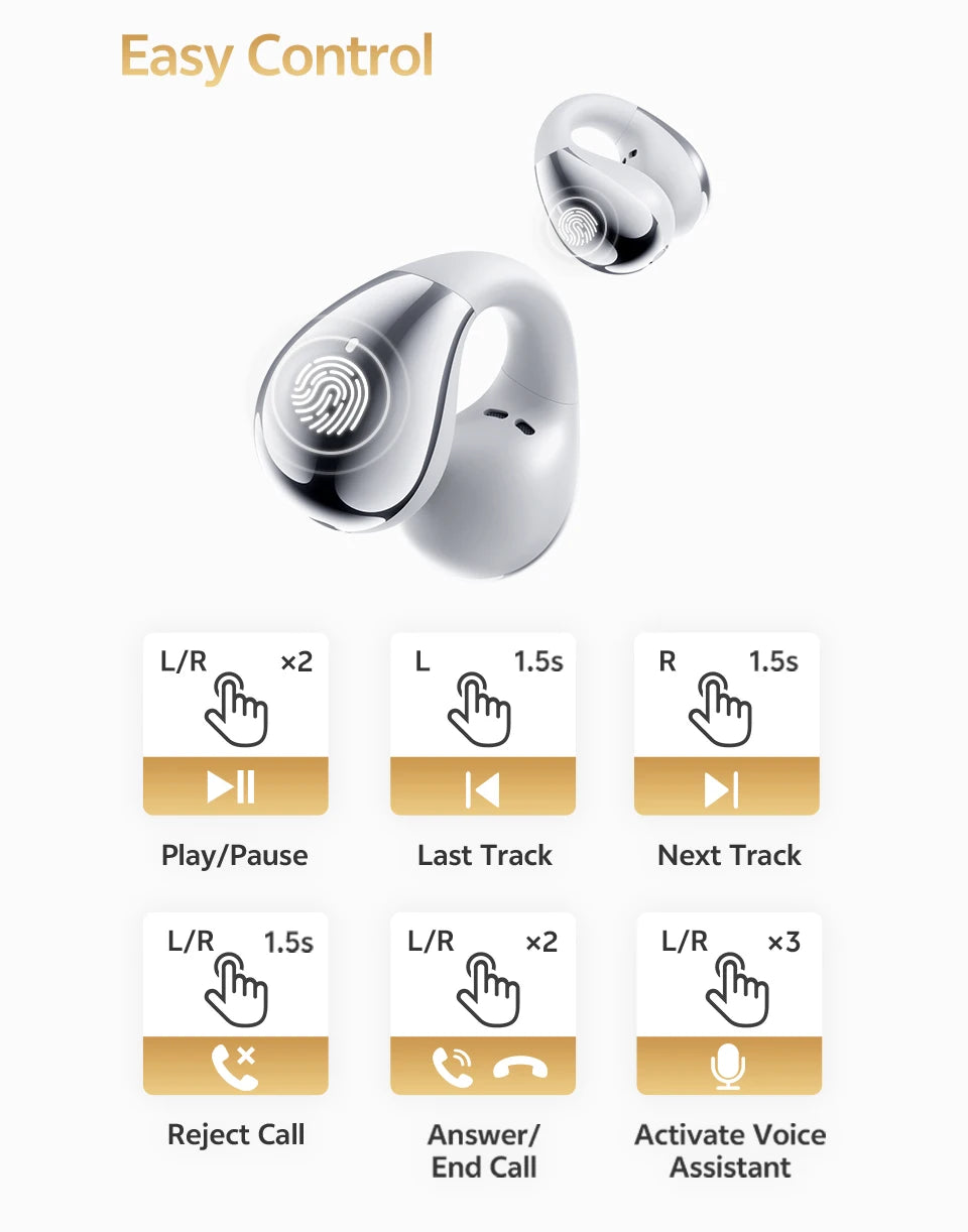 QCY Crossky C30S Open Ear Earphones Wireless Bluetooth 6.0 Clip-On Earbuds LDAC Hi-Res Audio Dual Connection 40H IPX5 Waterproof