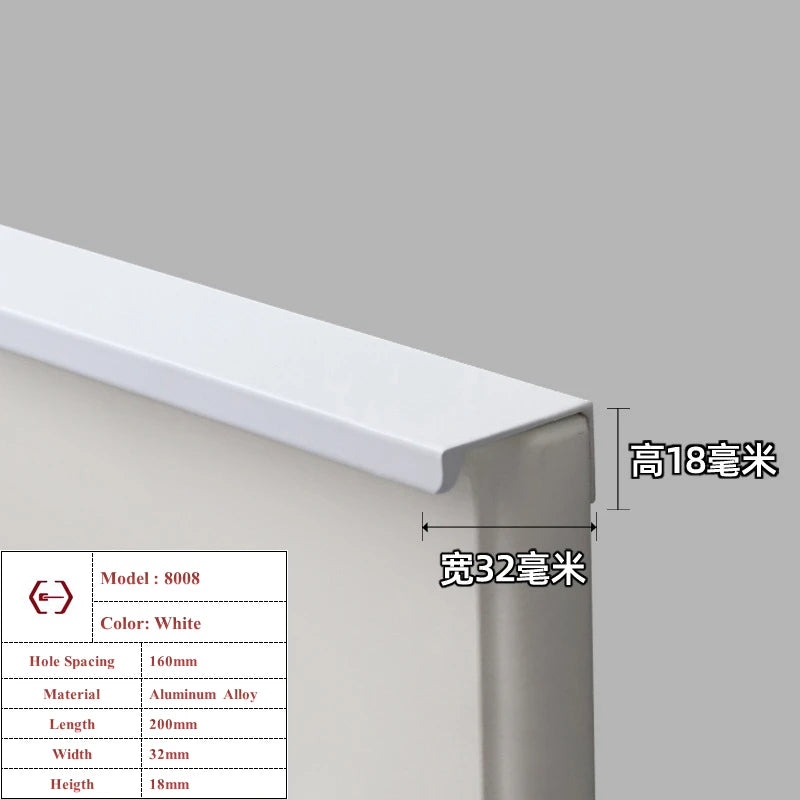 Modern White Length Cabinet Handle Hidden Kitchen Cabinet Drawer Pull Furniture Cupboard Wardrobe Door Knob Hardware Long Handle