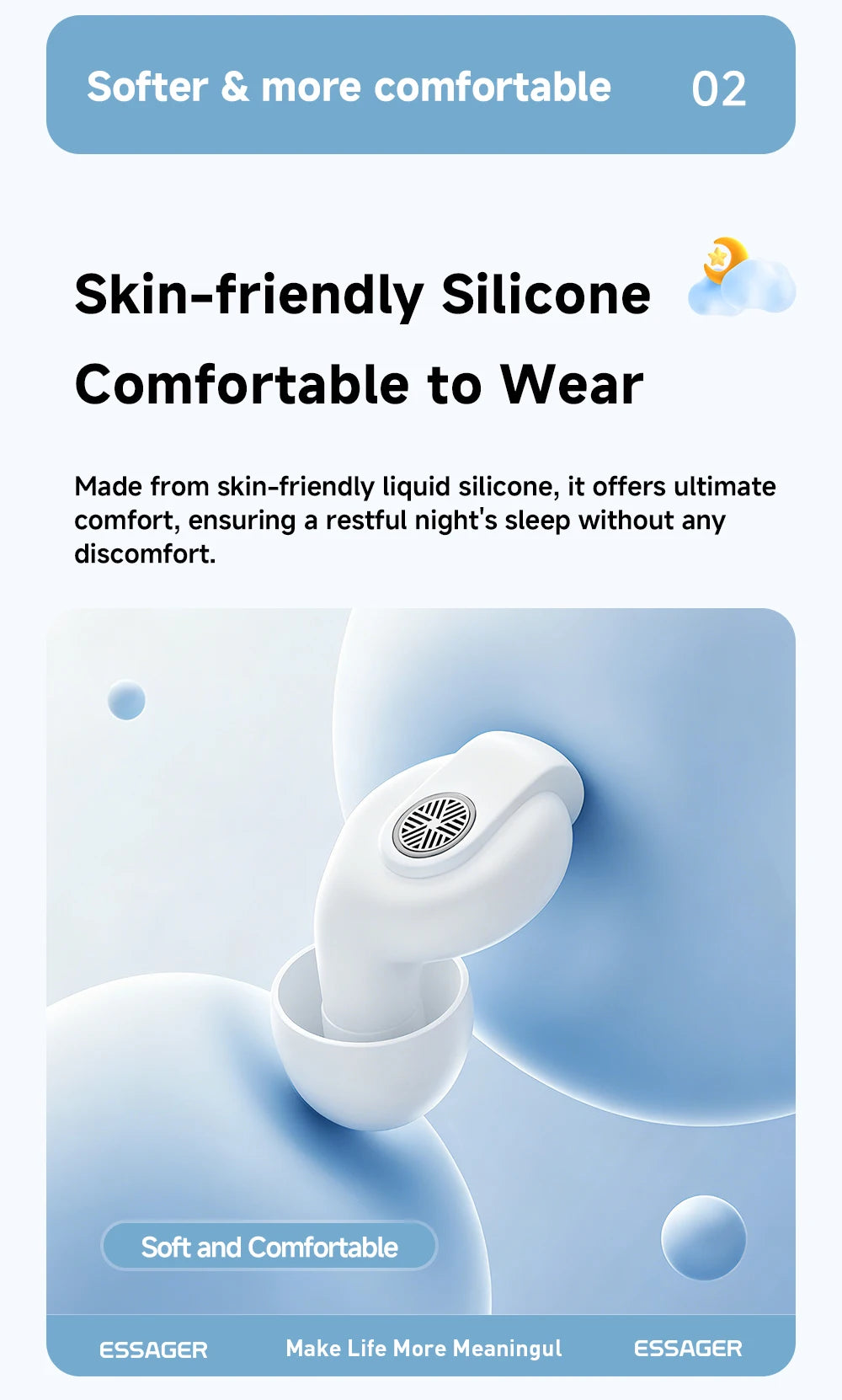 Essager Noise-canceling Sleep Earplugs 45-49dB Anti-Noise Hearing Protection Silicone Soft Earplug for Sleep Work Study Travel