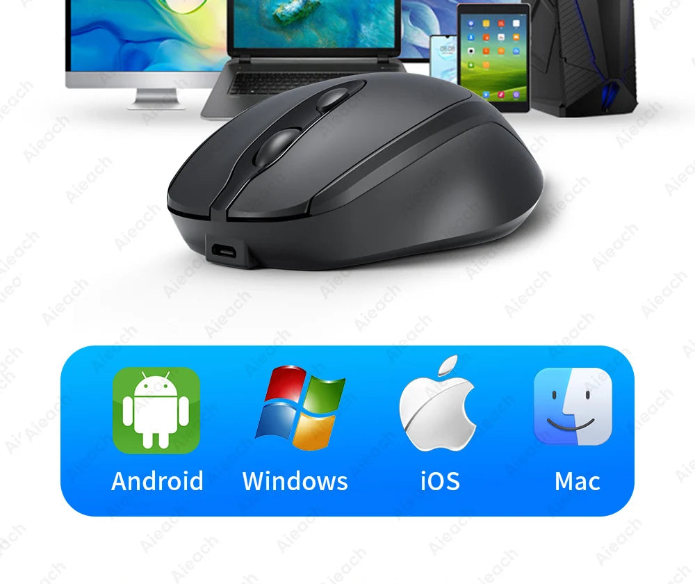 Portable Wireless Bluetooth Mouse Compact Ergonomic 2.4G USB Noiseless 1600DPI 500mAh Rechargeable for PC Tablet Laptop MacBook