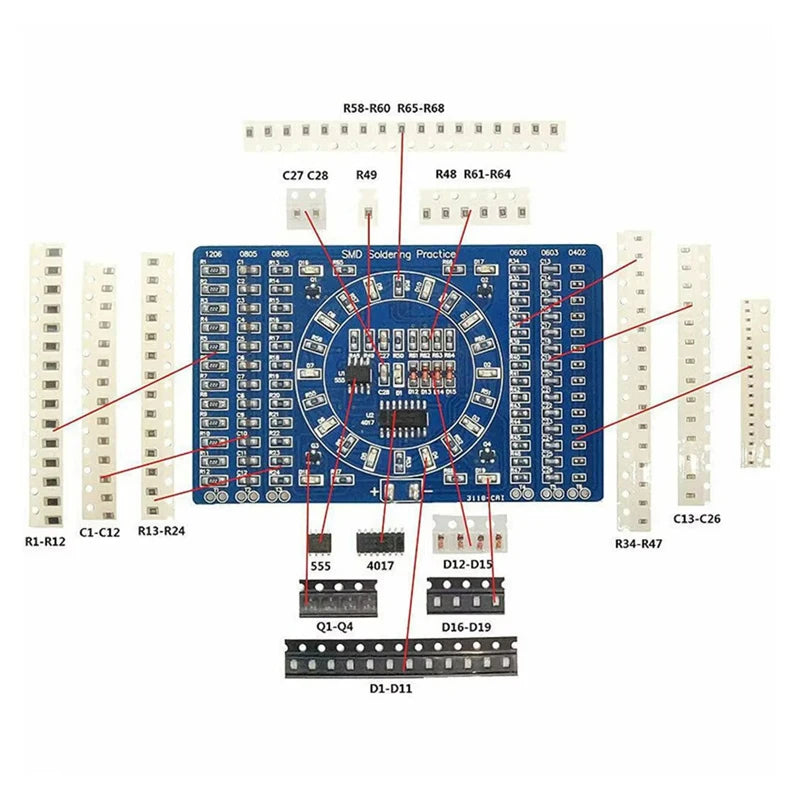 SMD NE555 CD4017 Rotating Flashing LED Components SMT LQFP44 Soldering Practice Board Electronic Circuit Training Suite DIY Kit