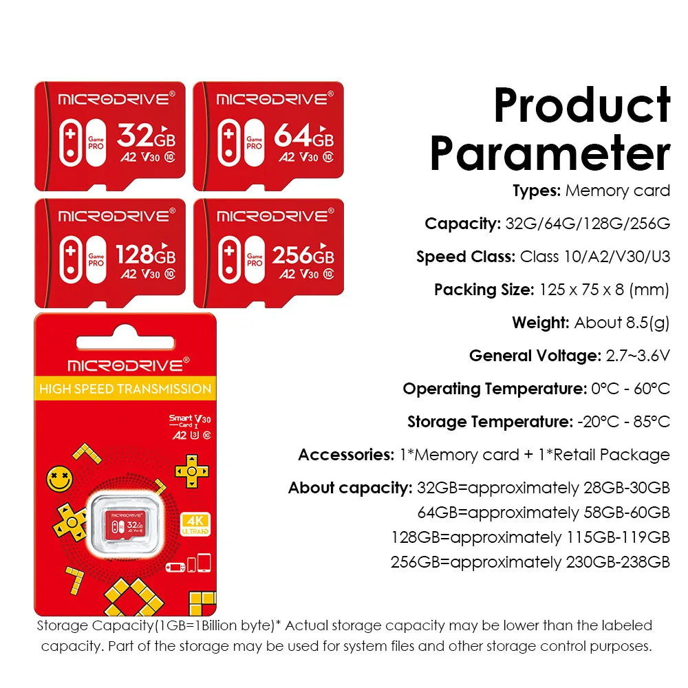 Ultra Micro TF Card 128GB 32GB 64GB 256GB - Mini SD TF Flash Memory Card for Phone SD/TF Dual Compatibility