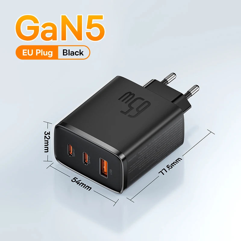 Baseus 65W USB C Charger GaN Charger Support QC PD Charge Portable Fast Charger For iPhone 17 16 15 Xiaomi Laptop Charger