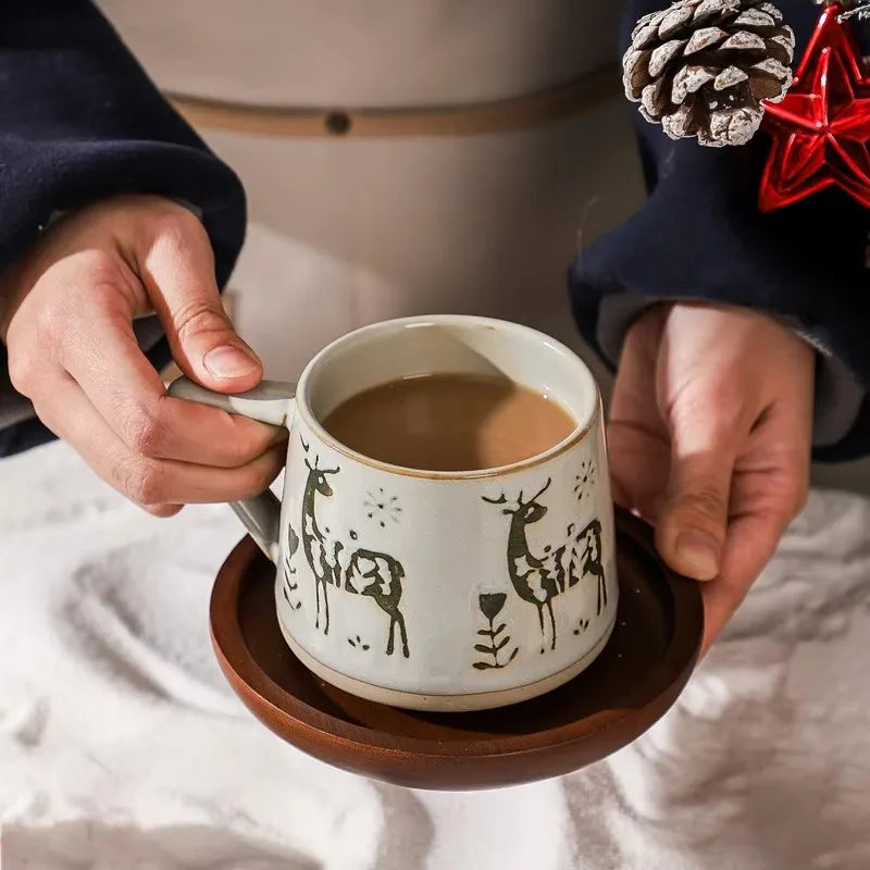 Retro Ceramic Coffee Mug Heat-resistant Handgrip Cup For Juice Water Milk Office Kitchen Restaurant Christmas Mug Gift