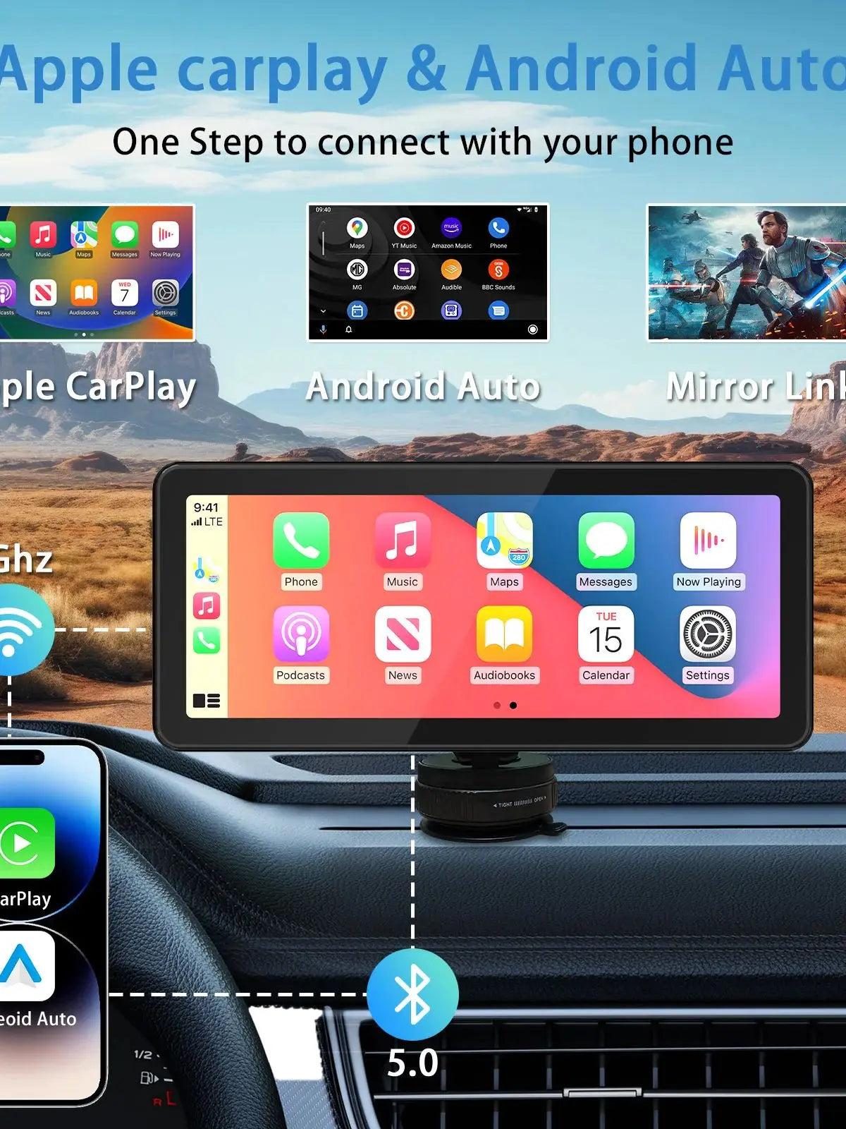 Pionray 10.26 Android Auto Universal Portable CarPlay for Car Screen Car Radio Video Wireless Carplay Screen for Apple