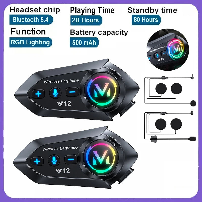 Bluetooth 5.4 Motorcycle Helmet Headset 500mAh Battery Life Wireless Hands Free Headphone Waterproof Noice Reduction Earphone