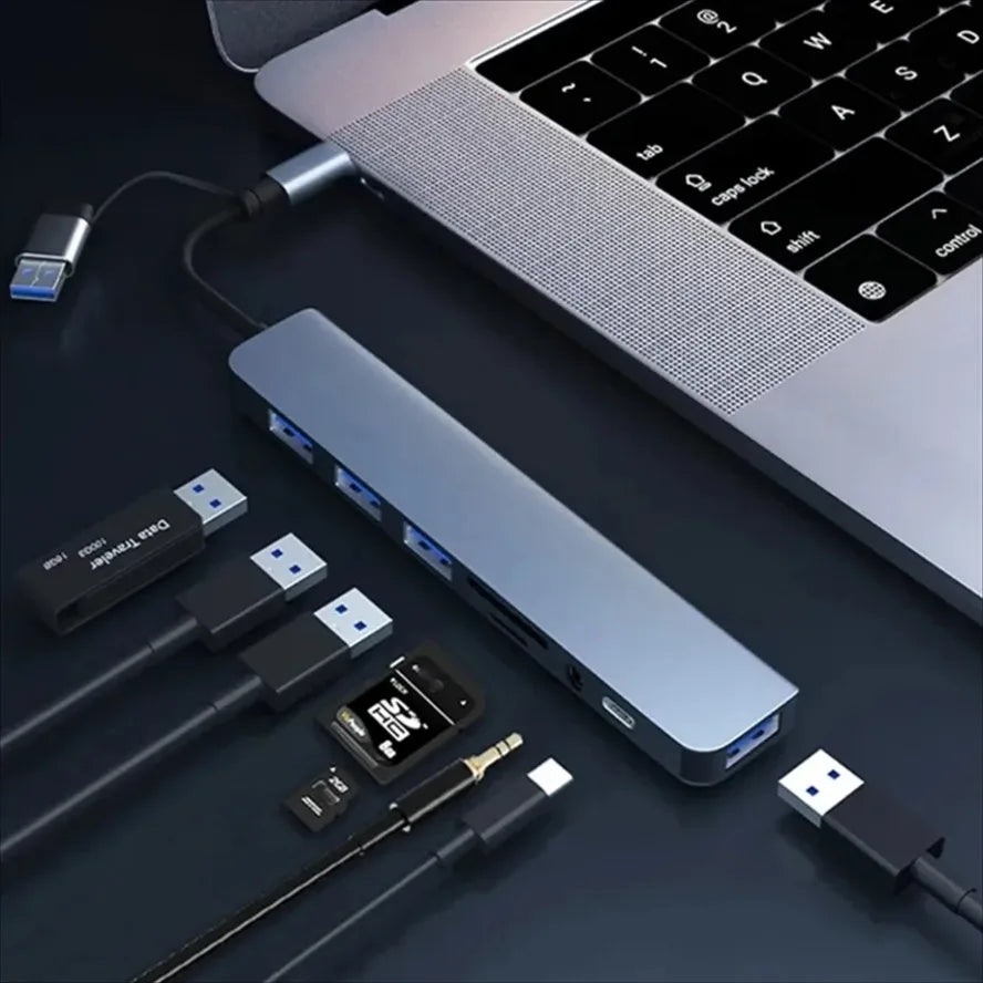 8 In 2 USB +Type C HUB With Splitter Card Reader, USB C Port, USB 3.0 / 2.0, SD/TF Splitter Card Reader, Docking Station