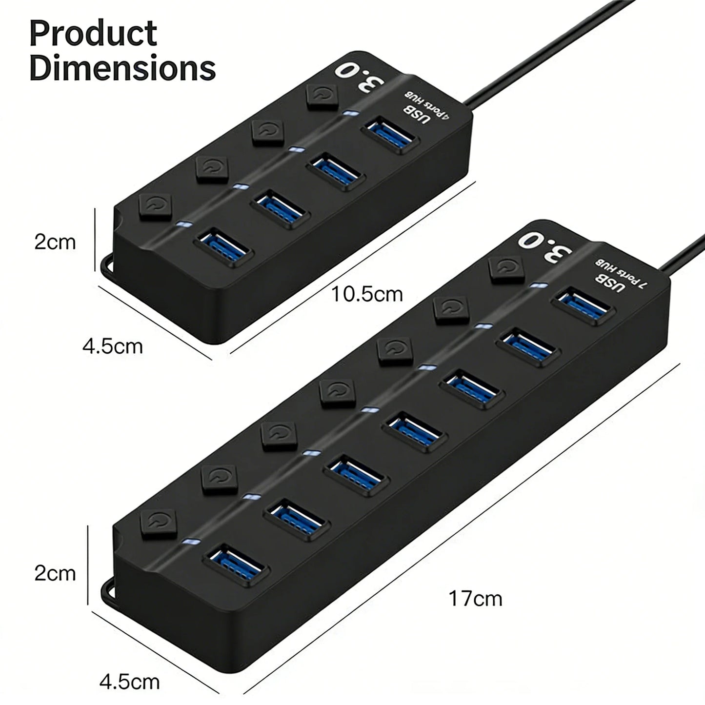 USB 3.0 Hub 4/7 Port with LED Indicator Independent Switch Control for Laptop Flash Drive Hard Disk Printer Camera Keyboard