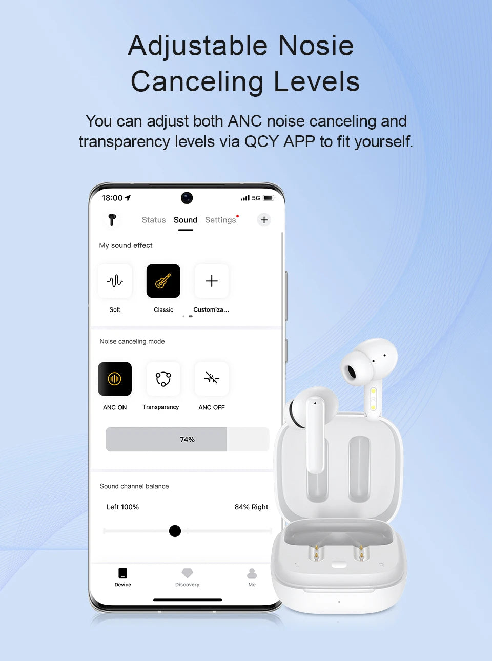 QCY T13 ANC Active Noise Cancelling Wireless Earbuds Bluetooth 5.3 Headphones 4 Mics ENC Clear Calls Earphones 30H Playtime IPX5