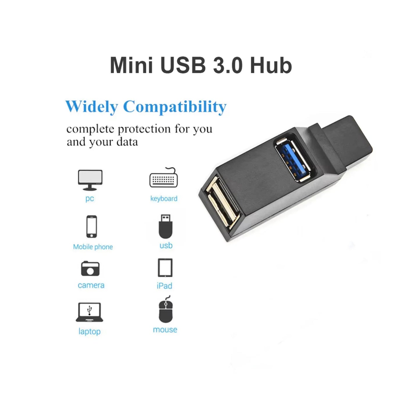 USB 3.0 HUB Adapter Extender Mini Splitter Box 1 to 3 Ports High Speed USB 2.0 For PC Laptop U Disk Card Reader