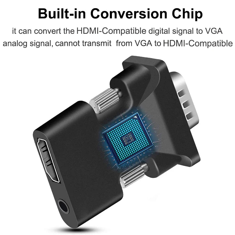 HDMI-compatible to VGA Adapter HD 1080P with 3.5mm Audio Cable For PC Laptop TV Box Projector HDMI-compatible to VGA Converter