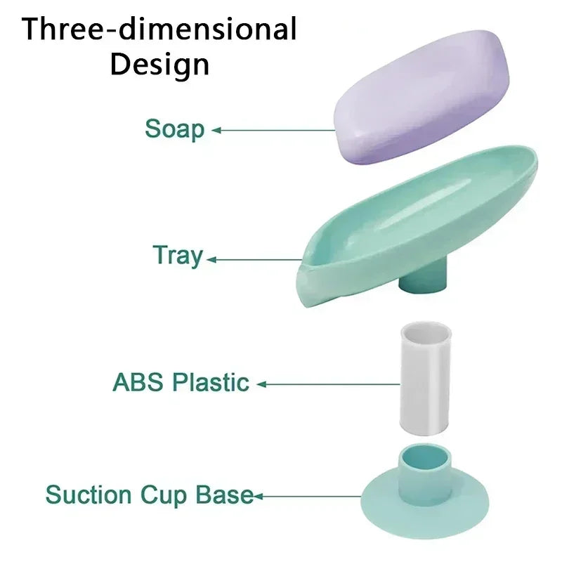 Portable Anti-slip Soap Holder Leaf Shape Bathroom Shower Soap Dish Kitchen Drain Sink Sponge Storage Rack Suction Cup Tray