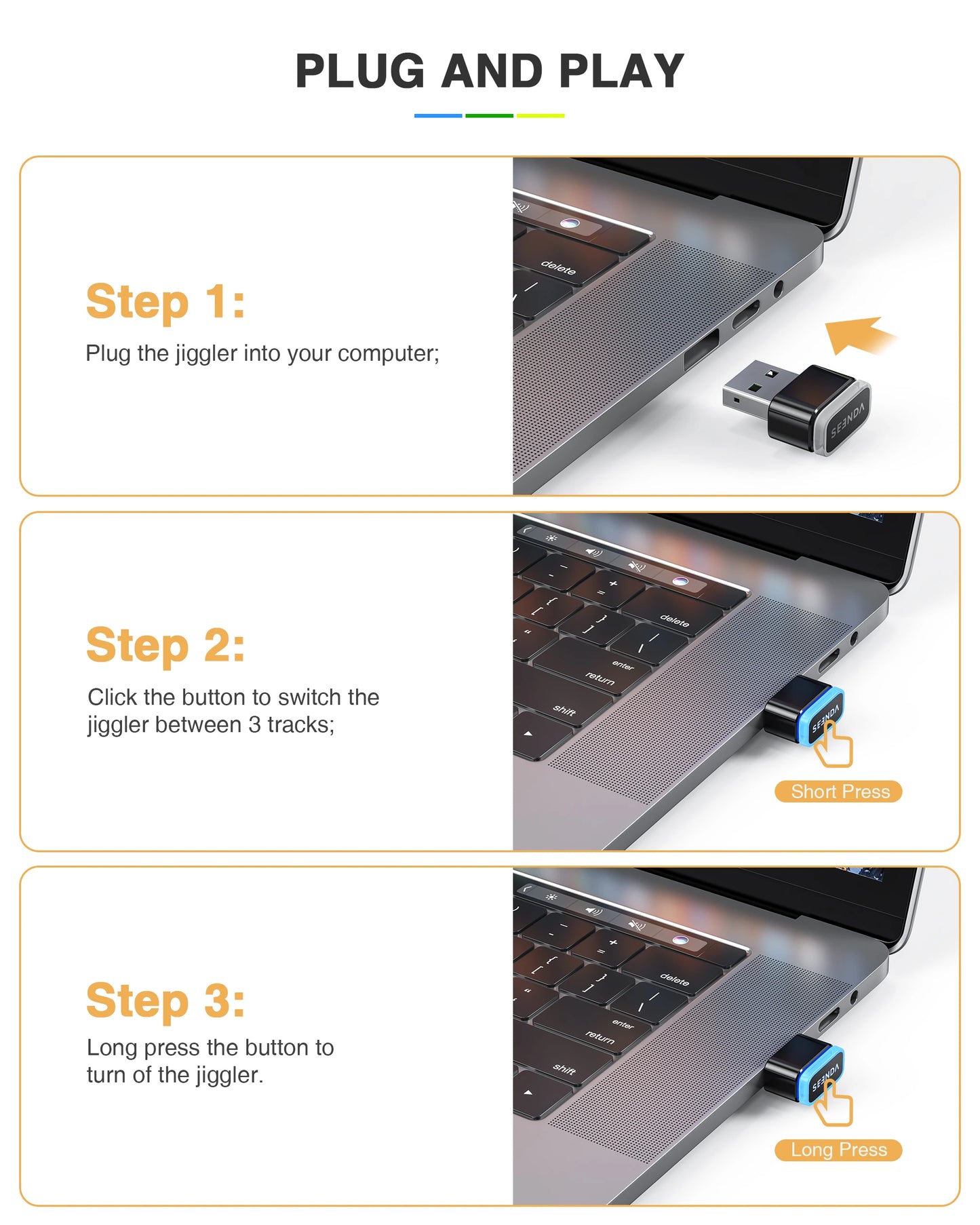 Seenda Mouse Jiggler USB Shaker Mechanical Undetectable On Off Mover Movement Simulator Smart Slent Keeps Computer Laptop Awake