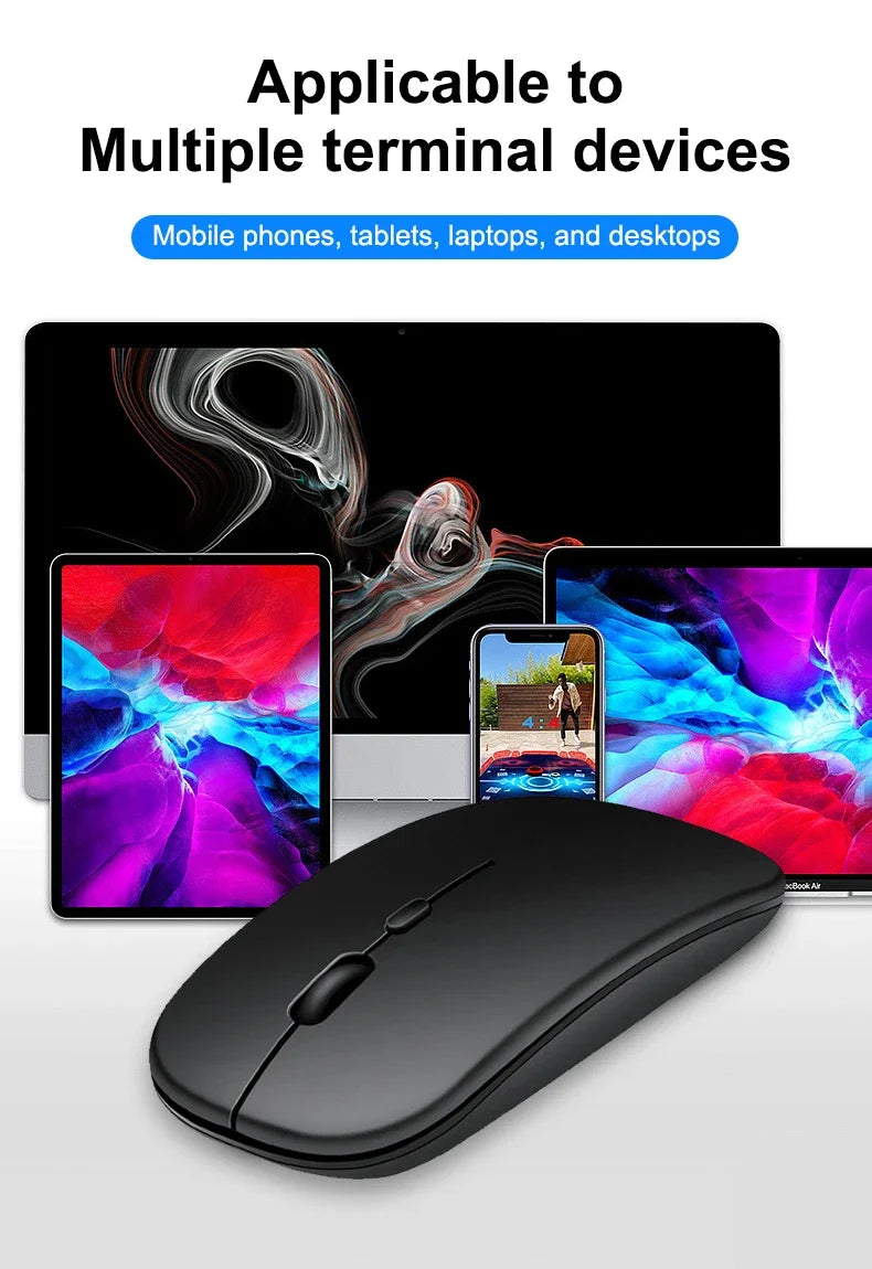 Wireless Mouse Slim Bluetooth-compatible 2.4G Computer Mice Portable Rechargeable/Battery Cordless Mouse for iPad Laptop Desktop