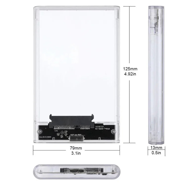2.5inch SATA SSD Hard Drive Case USB3.0 HDD Enclosure Transparent Design Transfer Speed Mobile External Housing