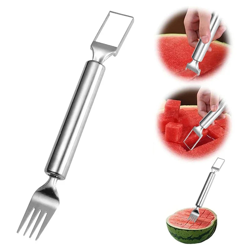 Multi-purpose Portable 2In1 Watermelon Slicer Fork Watermelon Slicer Cutter Knife Stainless Steel Kitchen Fruit Cutting Fork