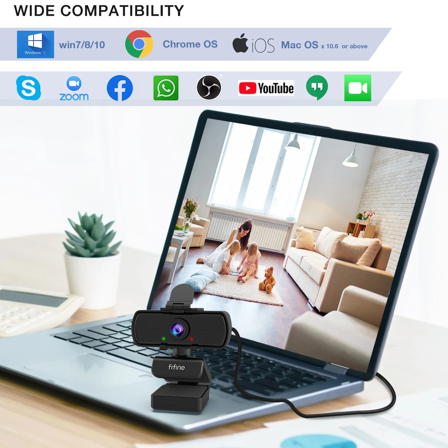 FIFINE 1440p Full HD PC Webcam with Microphone, Tripod, for USB Desktop & Laptop, Live Streaming Webcam for Video Calling - K420