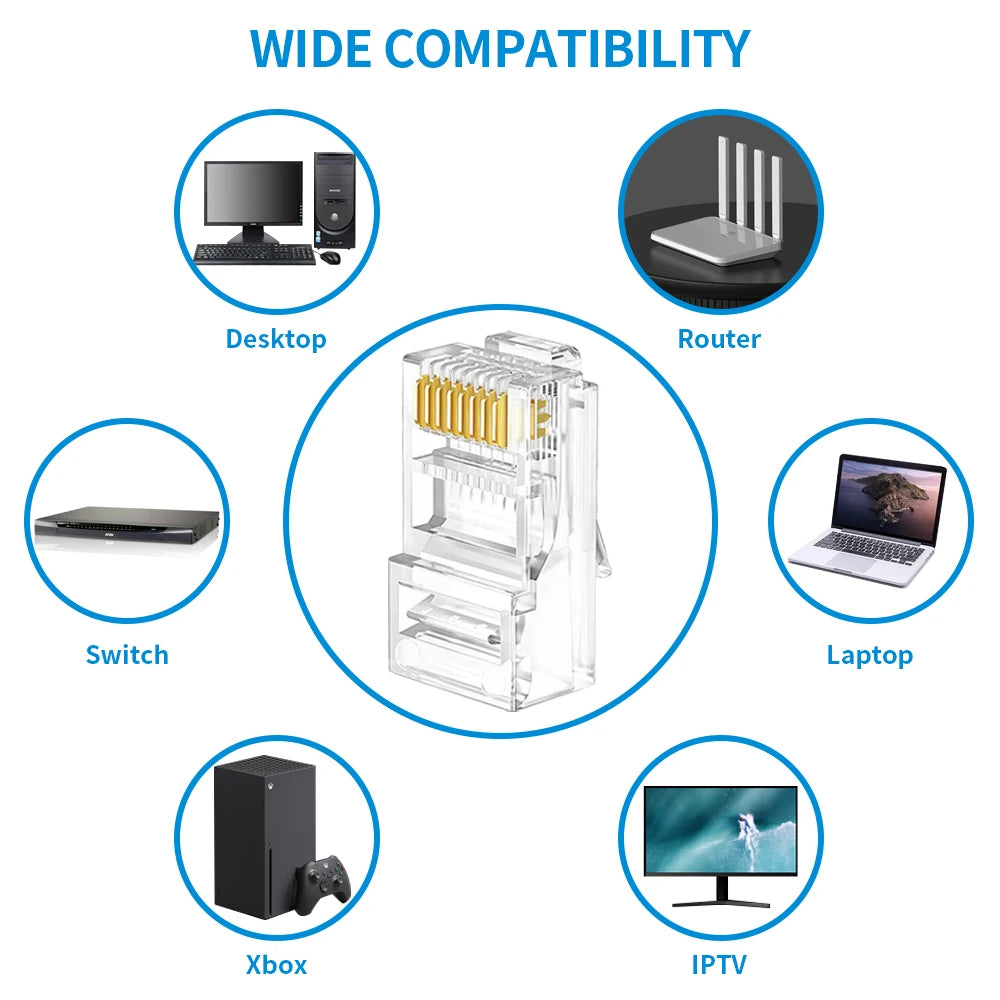 50/100pcs Pass Through RJ45 Cat6/Cat5e Connectors Crystal End 8P8C Crimp UTP Standard Ethernet Network Modular Plug