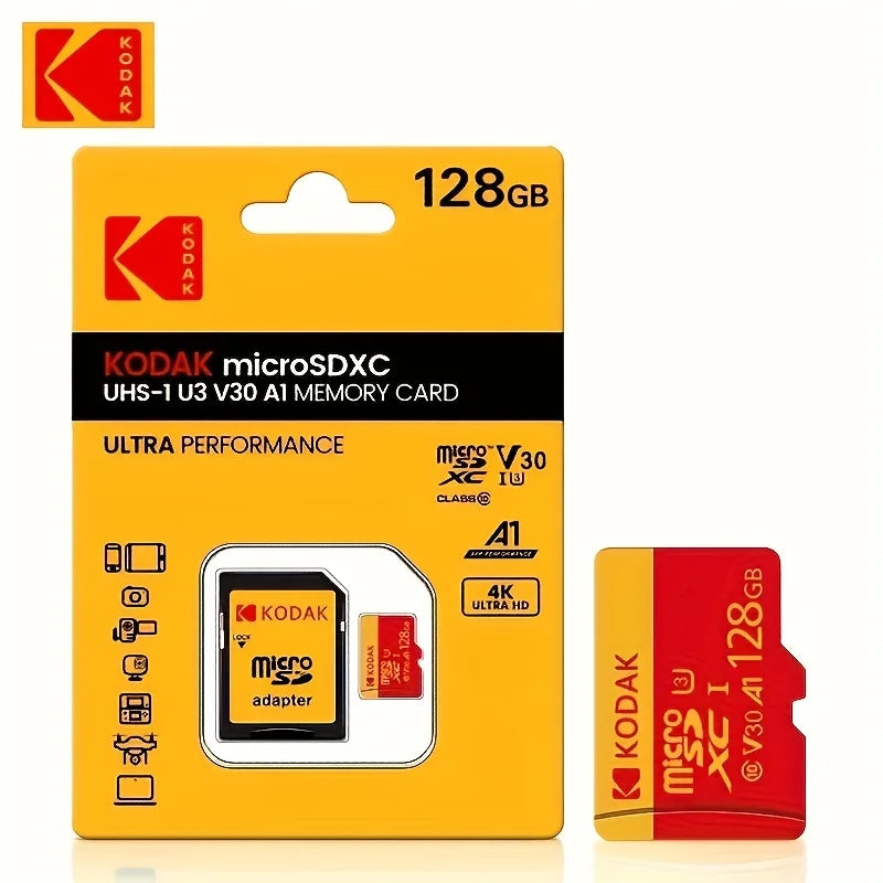KODAK Micro SD Card 32GB-256GB UHS-I U3 V30 High Speed TF Memory Card for Smartphone Tablet Sports Camera with Adapter 16G