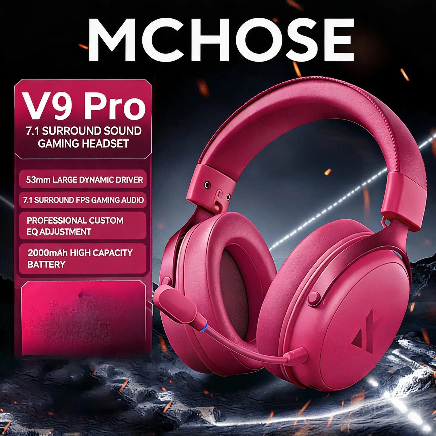 MCHOSE V9 pro Wireless Bluetooth Headset with Three Mode Microphone Noise Reduction Dynamic Sound Low Delay Office And Gaming