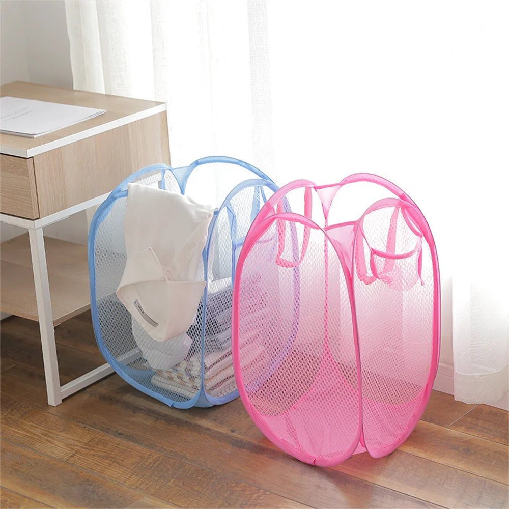 Folding Dirty Laundry Sorting Basket Washing Frame Bathroom Cloth Mesh Storage Bag Frame Bucket Laundry Organizers Storage Pouch