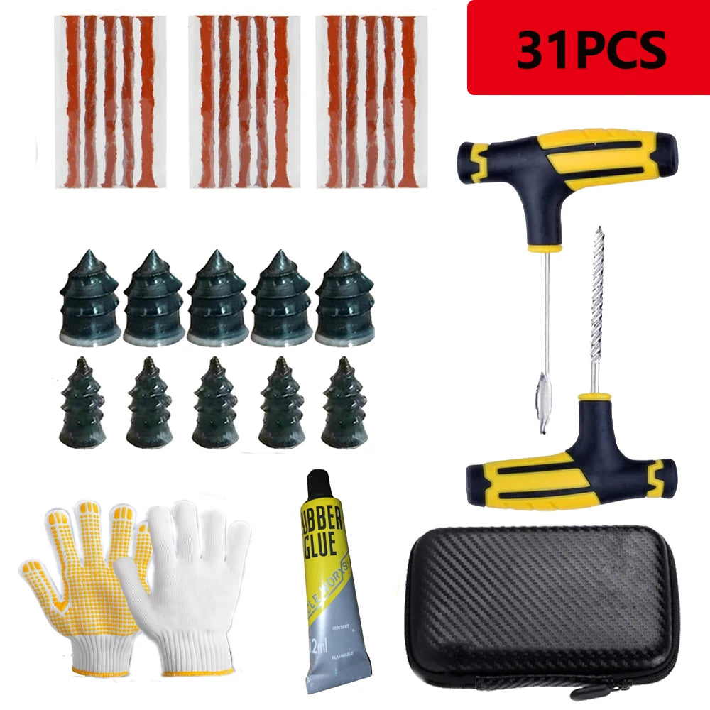 Professional Tire Plug Kit with Rapid-Seal Glue All-Weather Puncture Repair for Sedan to SUV Roadside Rescue Anti-Leak Guarantee