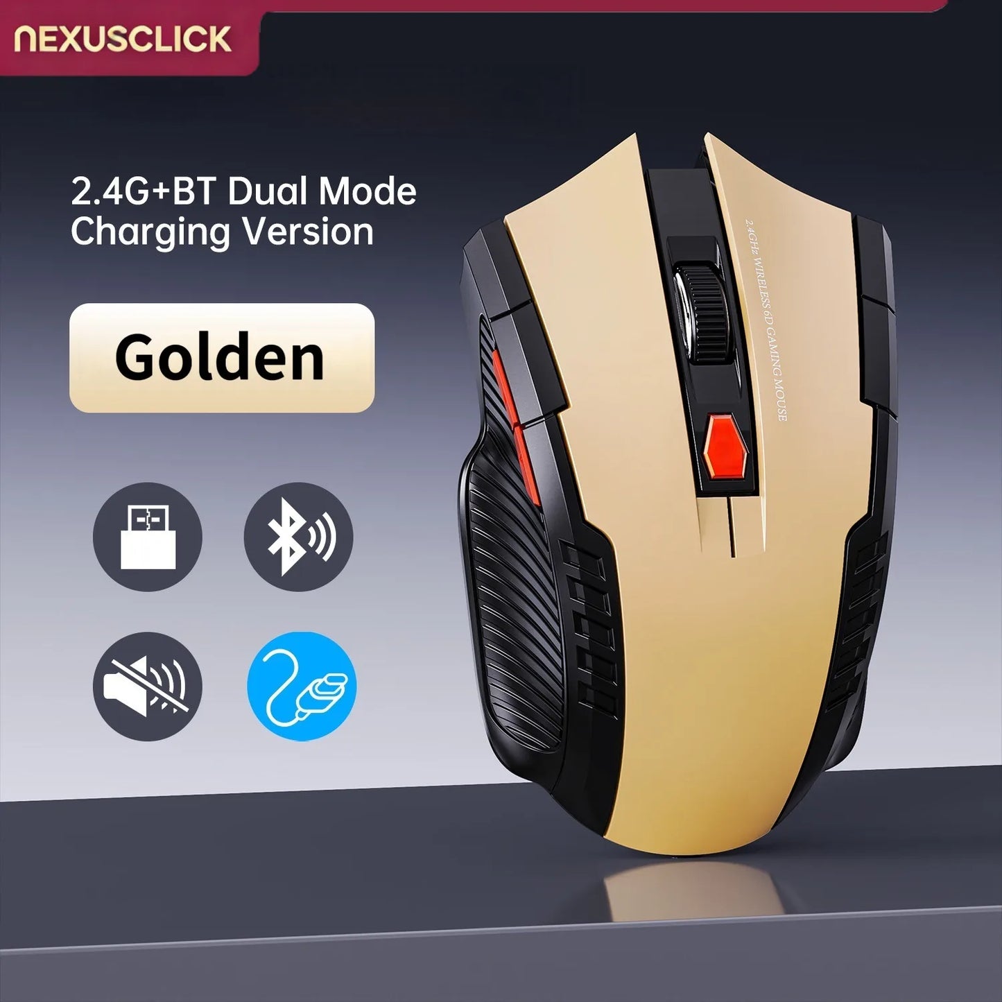 NEXUSCLICK Wireless Optoelectronic Mouse,1600DPI 6 Silent clicks New Game&Craft Gift Mice in Stock USB Receiver for Office Gamer