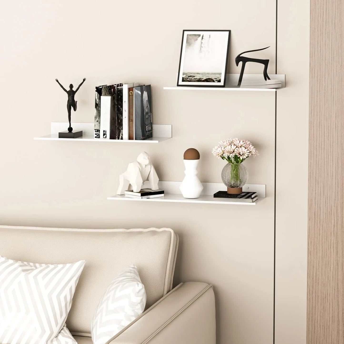20/30/40/50cm Metal Floating Shelves Wall Mounted Storage Shelf Kitchen Shower Room Bedroom Bathroom Organizer Accessories
