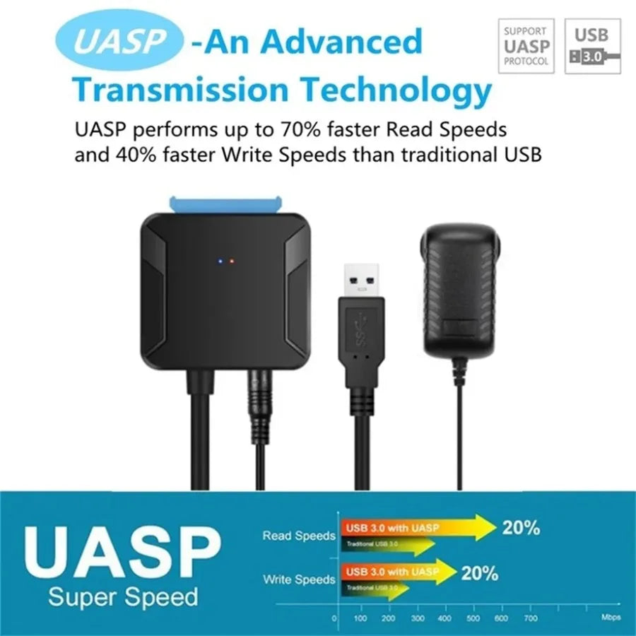 USB 3.0 Adapter Cable for 2.5" 3.5" HDD SSD Hard Drive 5Gbps External Converter with 12V Power Adapter USB 3.0 to SATA Converter