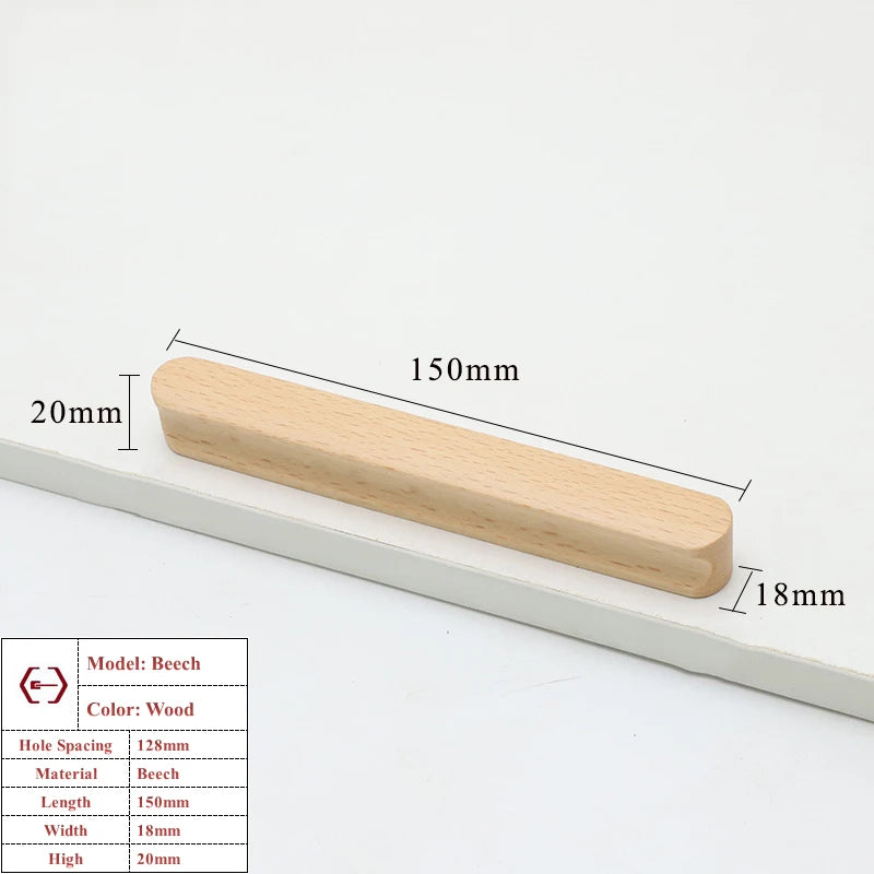 Wooden Cabinet Handles Beech Walnut Solid Wood Furniture Door Handle Kitchen Cupboard Drawer Knobs Wardrobe Hardware Pull Handle
