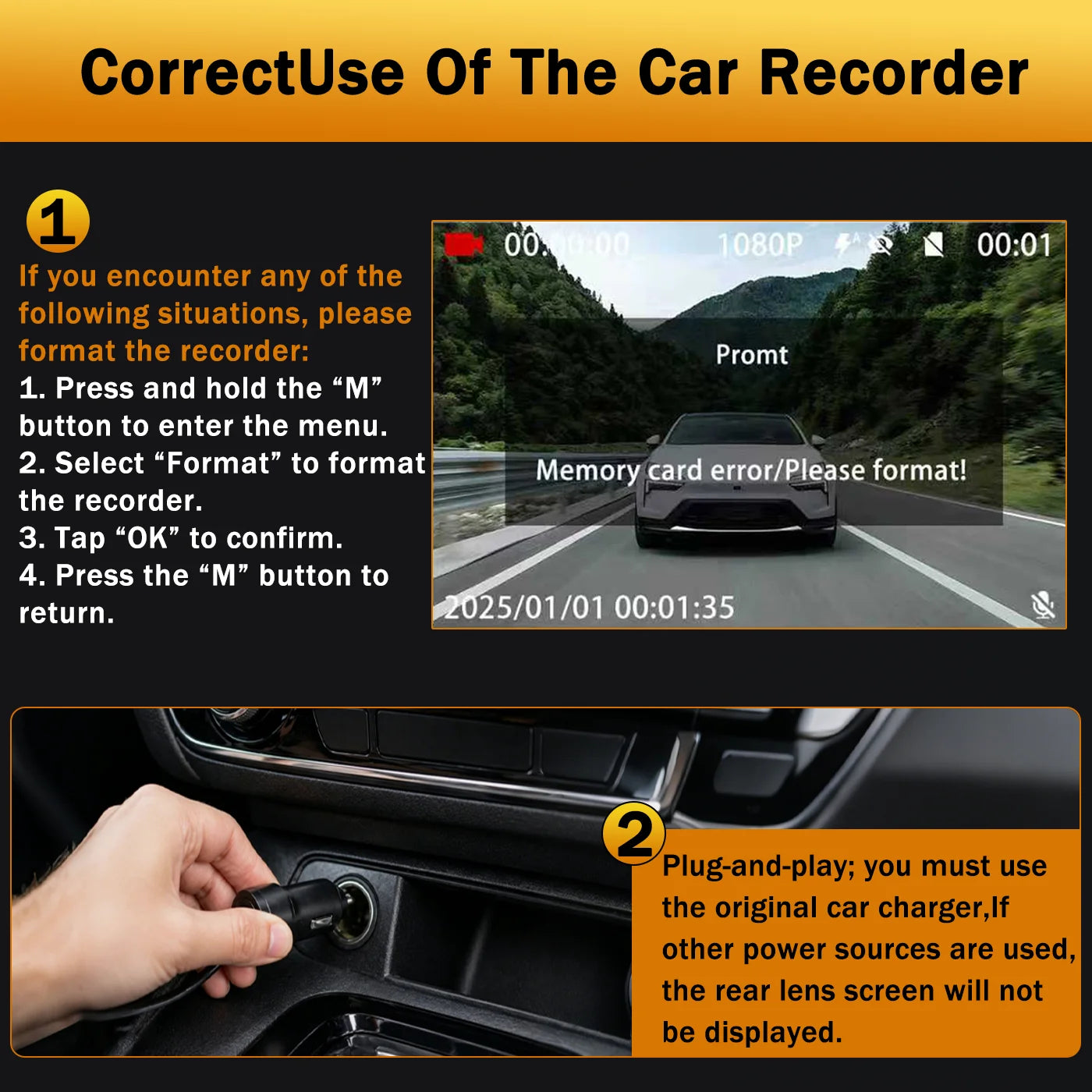 BCUOZ 4-Lens 360° Dashcam with Super Night Vision - 1080P Front 720P Rear Left Right Car Cameras G-Sensor Loop Recording WDR 12-24V Plug Power Supply Optional 64GB Memory Card