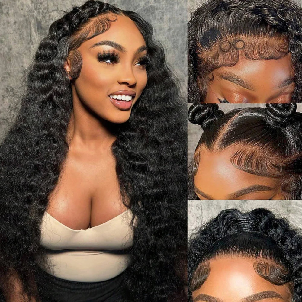 40 Inch Deep Wave Lace Front Wig for Women Human Hair 13x4 13x6 Transparent 250 Density Curly Water Wave Wig