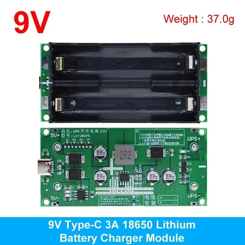 Type-C 15W 3A Fast Charge UPS Power Supply / 18650 Lithium Battery Charger Module DC-DC Step Up Booster Converter 5V 9V 12V