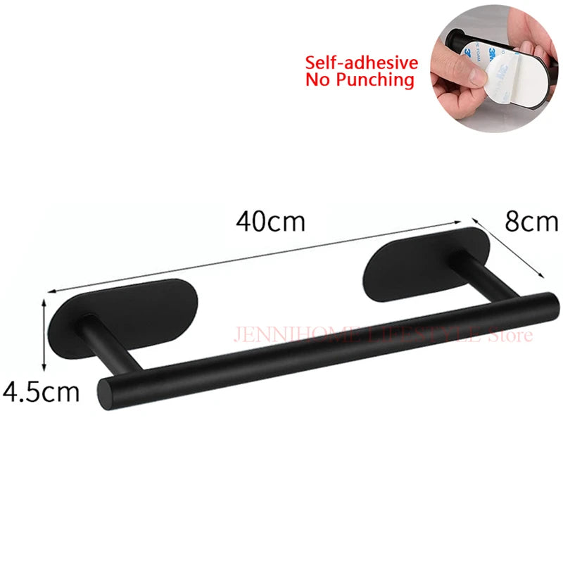 No Drill Toilet Paper Holder Wall Mount Self Adhesive Stainless Steel Towel Bar Ring Tissue Roll Dispenser For Bathroom Kitchen