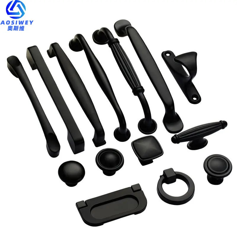 Aluminum Alloy Black Cabinet Handles American Style Solid Kitchen Cupboard Pulls Drawer Knobs Furniture Handle Hardware