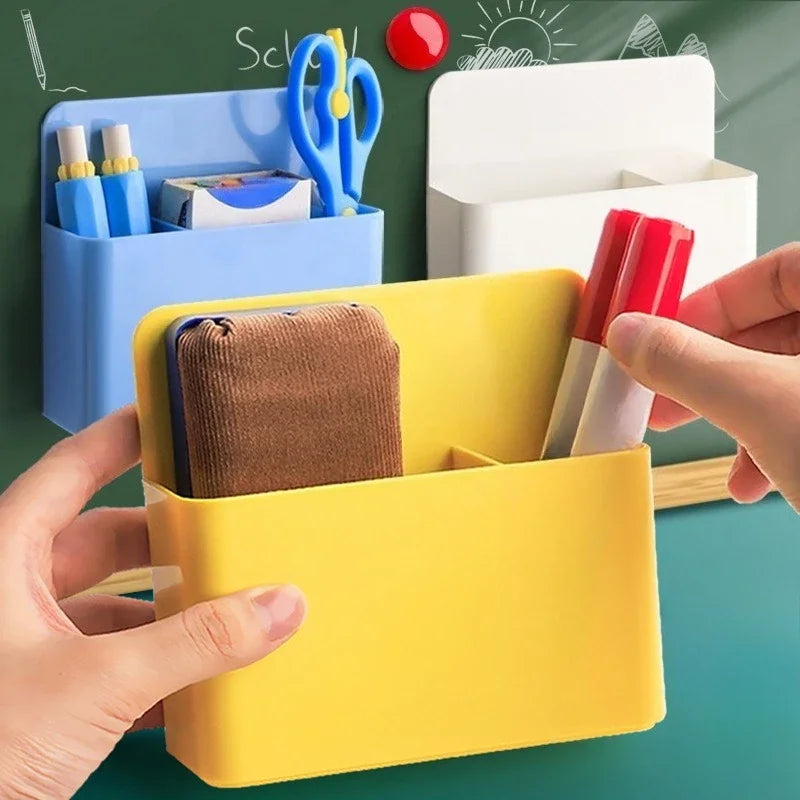 1Pc Magnetic Refrigerator Storage Box, Plastic Organizer Box, With Marker Pen Holder, Refrigerator Office Supplies