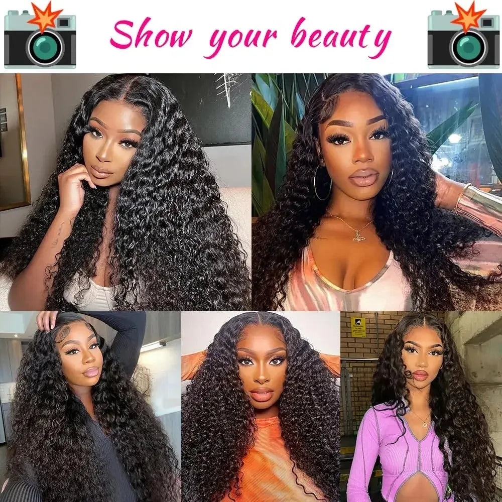 40 Inch Deep Wave Lace Front Wig for Women Human Hair 13x4 13x6 Transparent 250 Density Curly Water Wave Wig