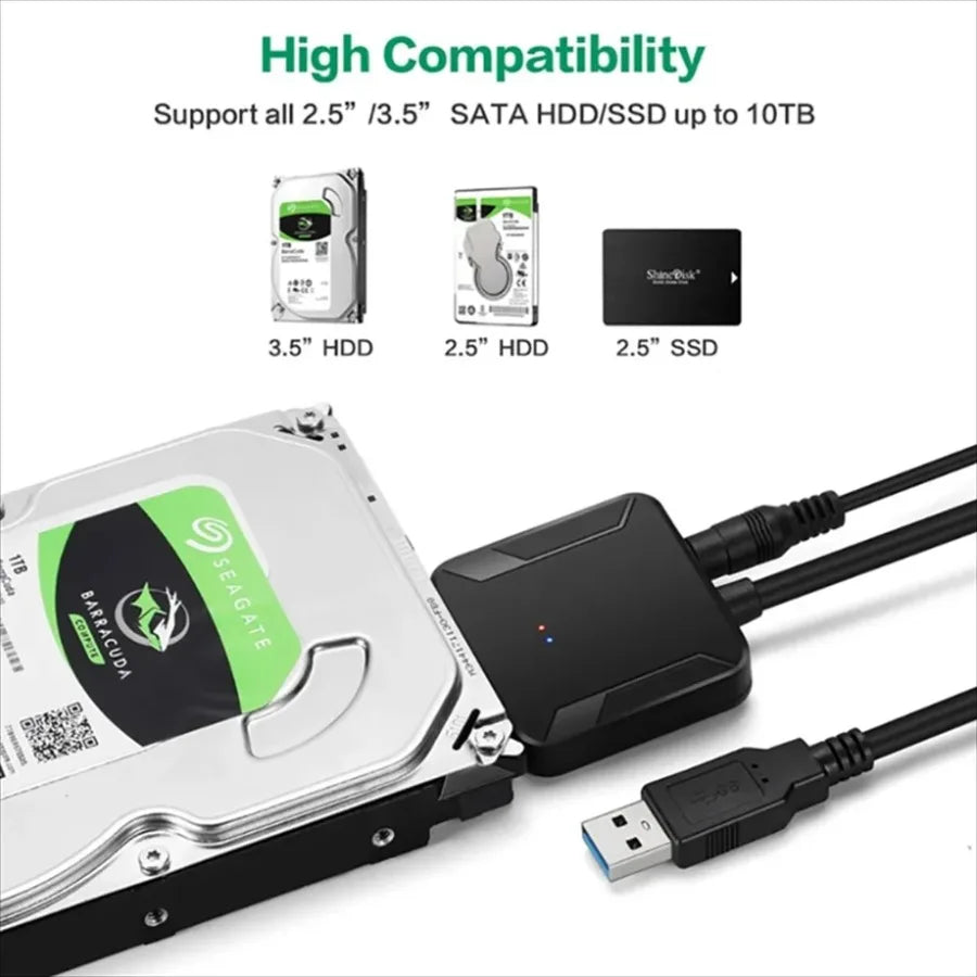 USB 3.0 Adapter Cable for 2.5" 3.5" HDD SSD Hard Drive 5Gbps External Converter with 12V Power Adapter USB 3.0 to SATA Converter