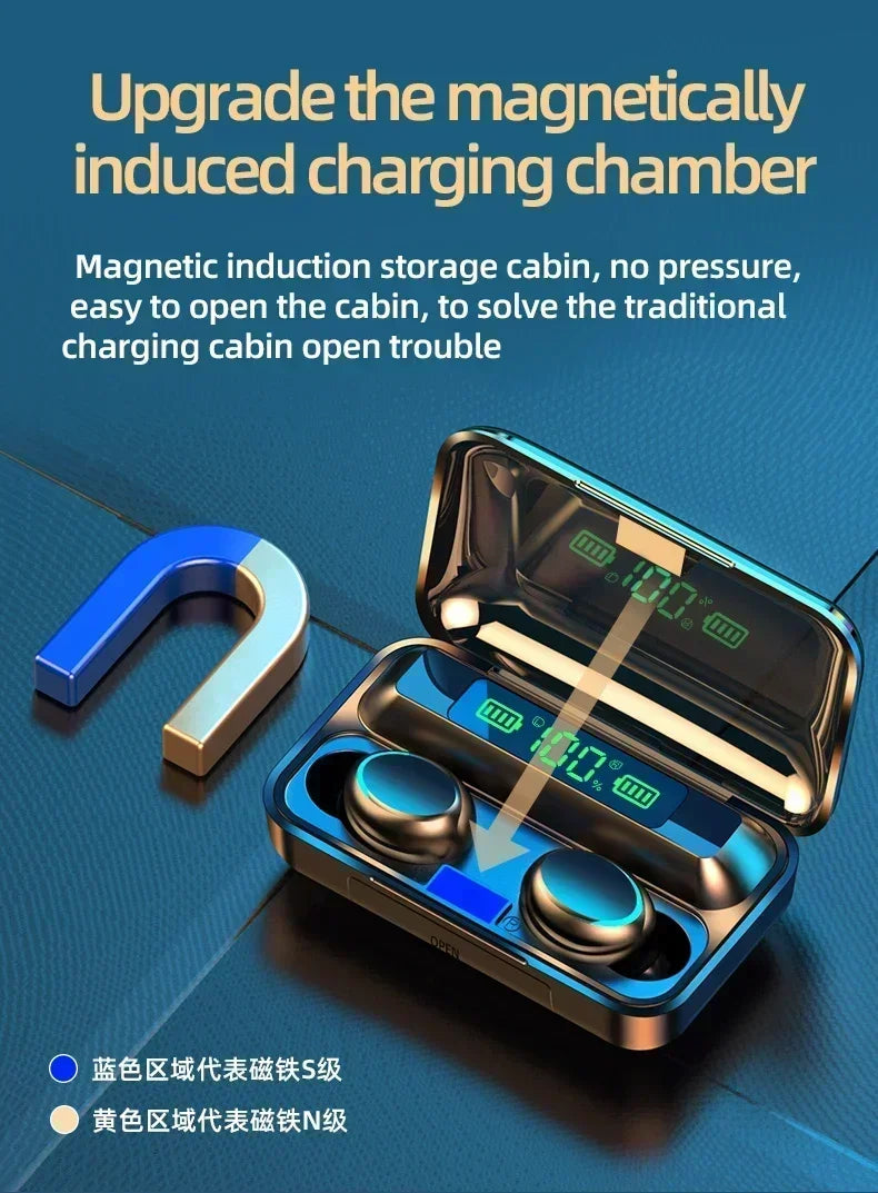New F9 Bluetooth Headphones 9D Stereo High Bass Sport Earphones Handfree Touch Control Tws Wireless Earbuds Headset