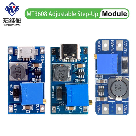 10pcs MT3608 Adjustable Step Up Module Voltage Regulator Micro USB Type-c Plug 2V-24V to 5V-28V 2A Step-Up DC-DC Boost Converter