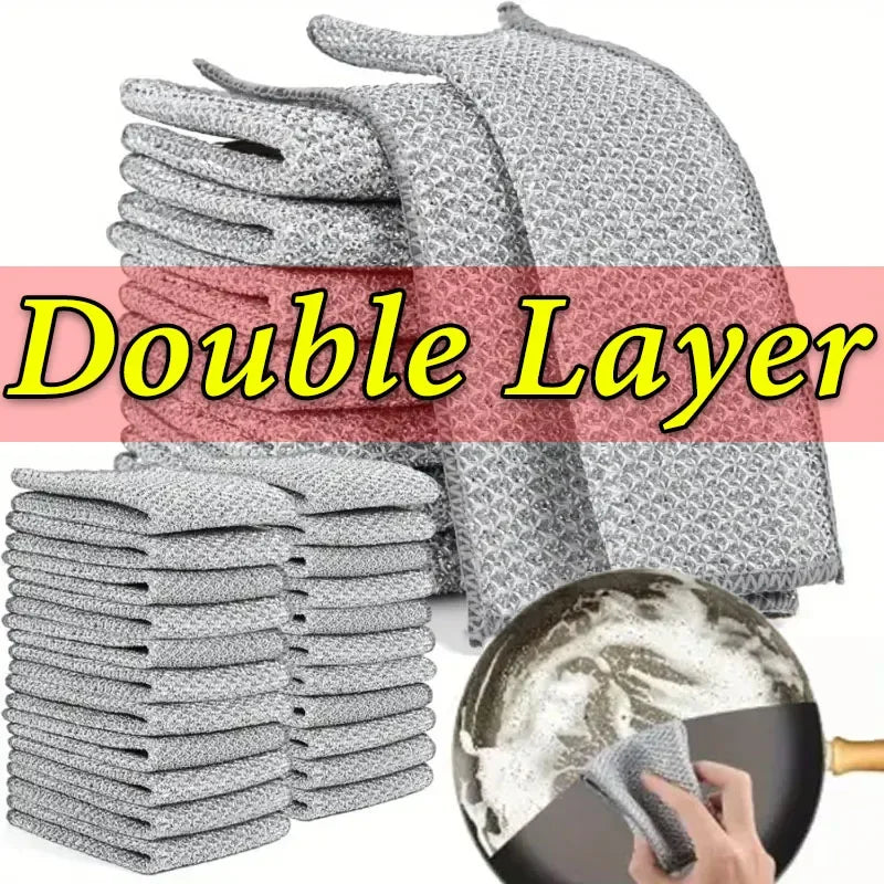 Wholesale Metal Steel Wire Rags Cloth Home Kitchen Pot Pan Dishwashing Double-sided Dishcloth Cleaning Cloths Towel Scrubber Rag