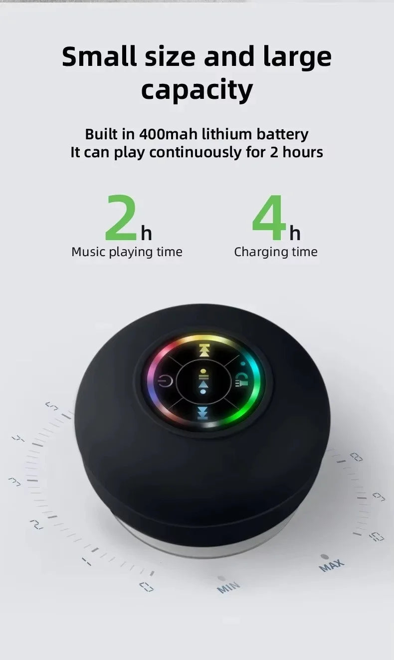 Mini Portable LED Bluetooth Speaker New Bathroom Waterproof Large Suction Cup Speaker Wireless Outdoor Sports Stereo Speaker
