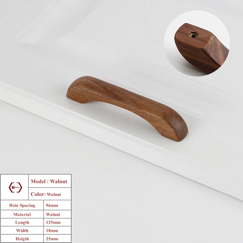 Walnut Beech Kitchen Cabinet Handle Drawer Solid Wood Furniture Door Drawer Round Knob Cupboard Wooden Handle Hardware Long Pull