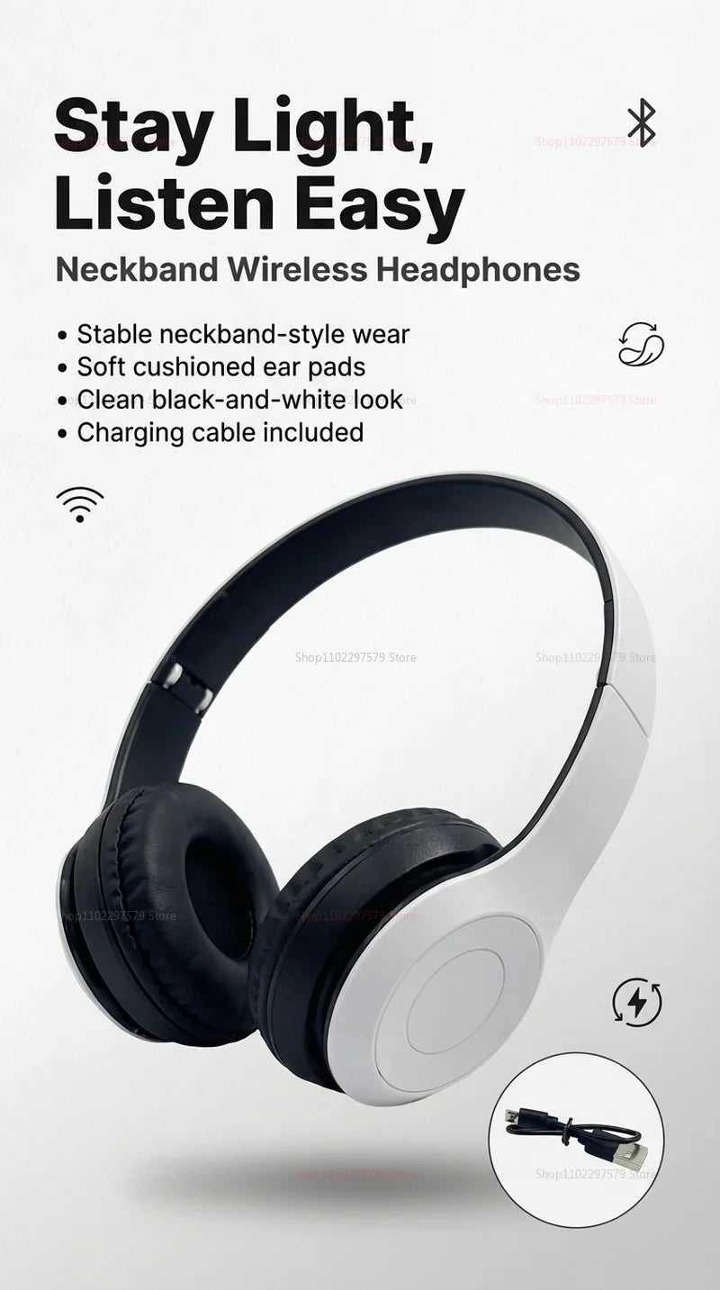 Wireless Bluetooth Headphones Head Mounted P47 Foldable Bass Sport Earphones Universal for Mobile Computer PC Gaming Running Gym