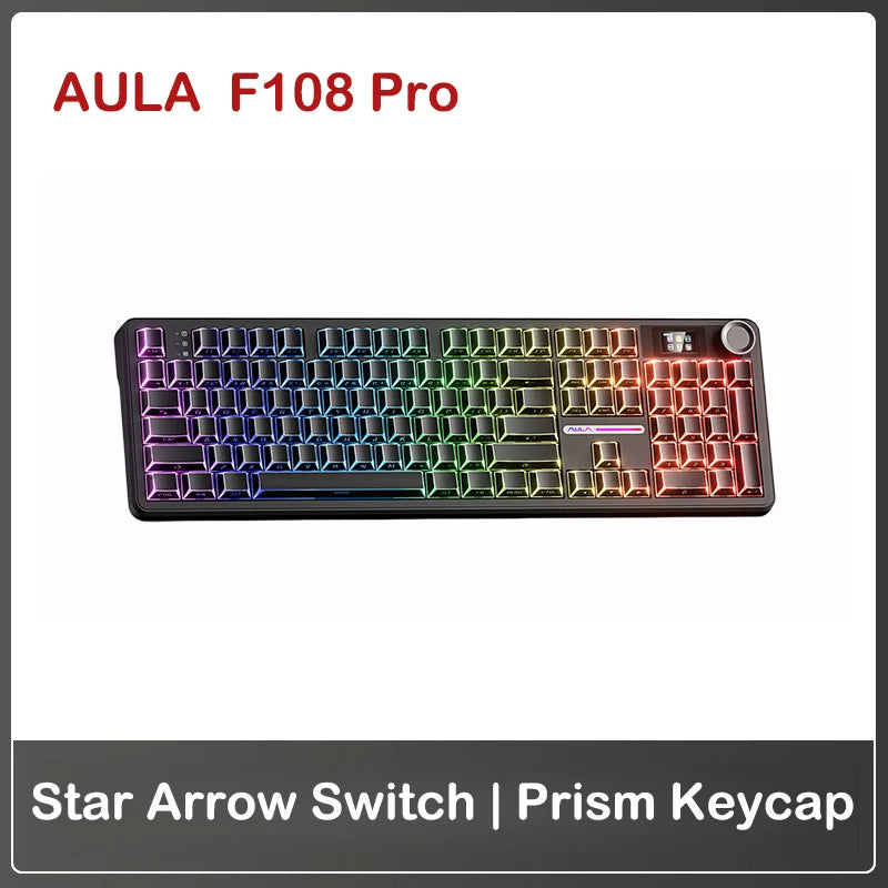 AULA F108Pro/F108 Wireless Bluetooth tri-mode connection, multi-functional display, Gasket structure, RGB lighting effects