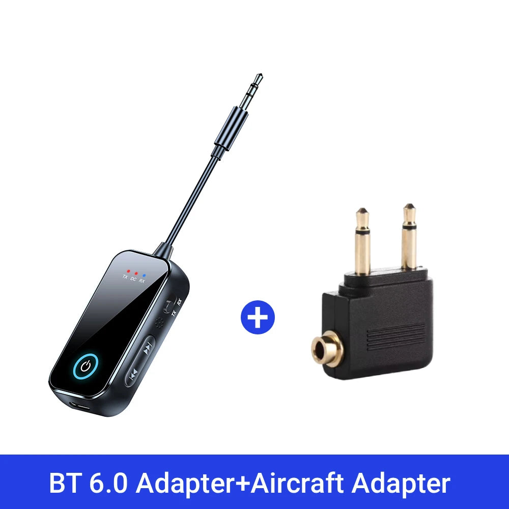 Bluetooth 6.0 AUX Audio Transmitter Receiver 2 IN 1 Wireless Adapter 3.5MM With Mic HiFi Stereo Music For Car TV PC Airplane