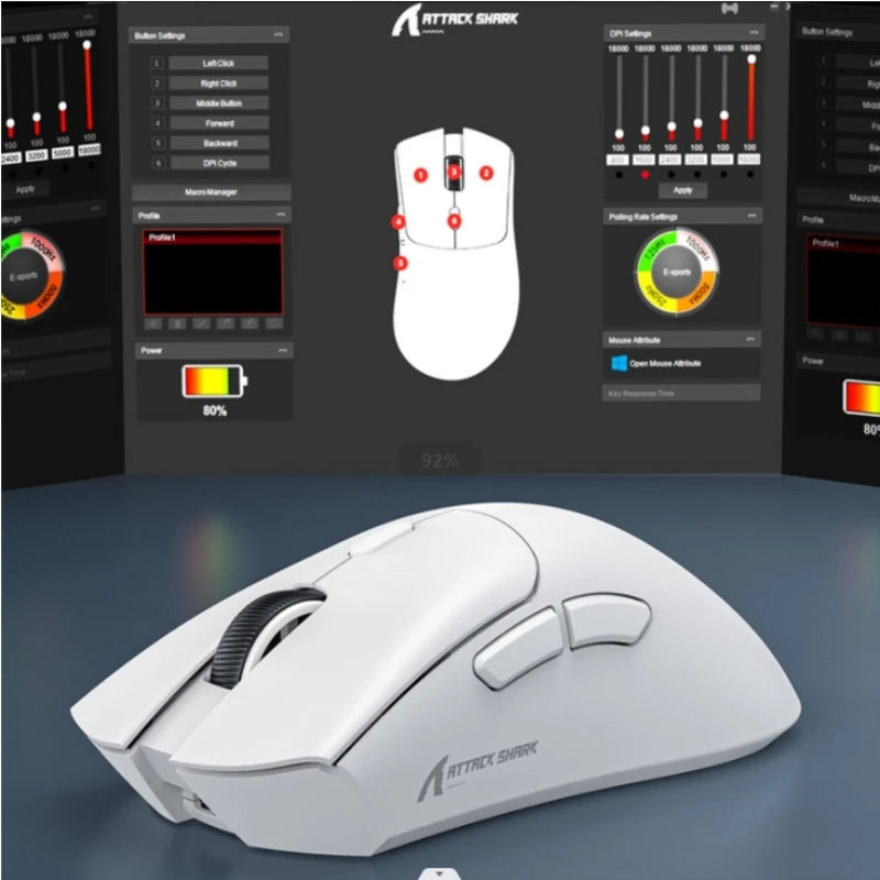 R1 Attack Shark Lightweight Wireless Mouse, 18000dpi,1000Hz PAW3311,Bluetooth Tri-mode Connection, Macro Gaming Mouse @3C1